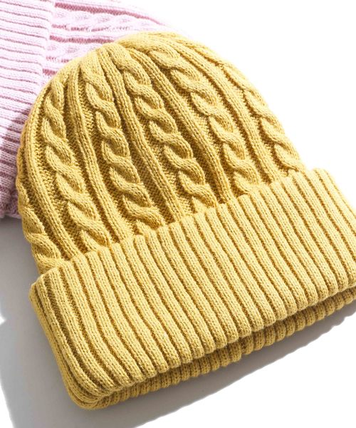 WEGO（ウィゴー）の「WEGO/ケーブルニットキャップ（ニットキャップ/ビーニー・メンズ・ワイン/杢グレー/ピンク/マスタード/ブラック/イエロー/ライトピンク・FREE）」の4枚目の写真
