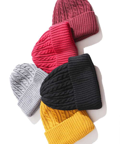 WEGO（ウィゴー）の「WEGO/ケーブルニットキャップ（ニットキャップ/ビーニー・メンズ・ワイン/杢グレー/ピンク/マスタード/ブラック/イエロー/ライトピンク・FREE）」の18枚目の写真