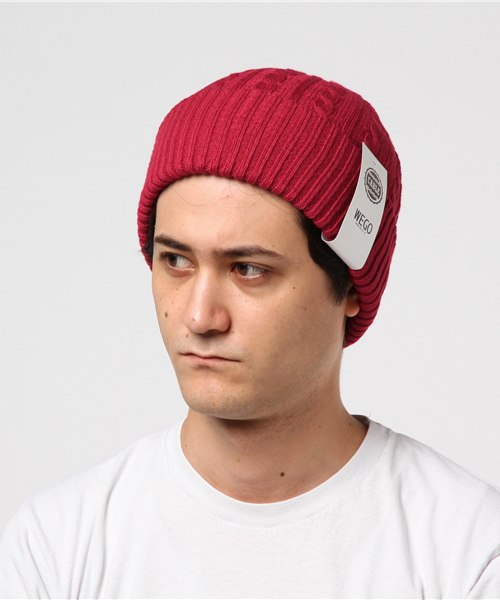 WEGO（ウィゴー）の「WEGO/ケーブルニットキャップ（ニットキャップ/ビーニー・メンズ・ワイン/杢グレー/ピンク/マスタード/ブラック/イエロー/ライトピンク・FREE）」の12枚目の写真