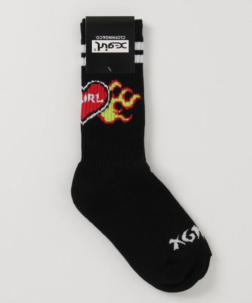 X-girl(エックスガール)の「BURNING HEART SOCKS(ソックス/靴下・レディース・ホワイト/ブラック・ONE SIZE)」の2枚目の写真
