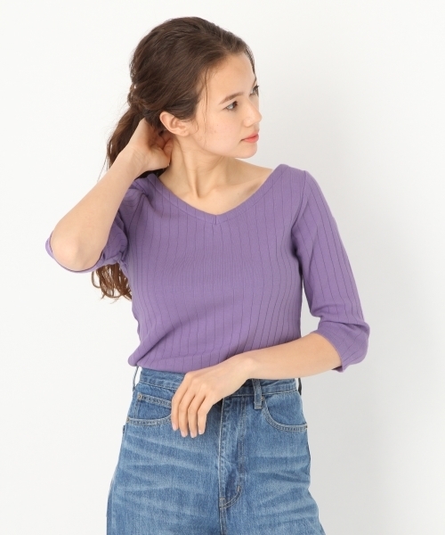 niko and...(ニコアンド)の「オリジナルハリヌキ7分袖2WAYプルオーバー(Tシャツ/カットソー・レディース・オフホワイト/ラベンダー/ブラック/ピンク/ライトグリーン・MEDIUM/LARGE)」の1枚目の写真