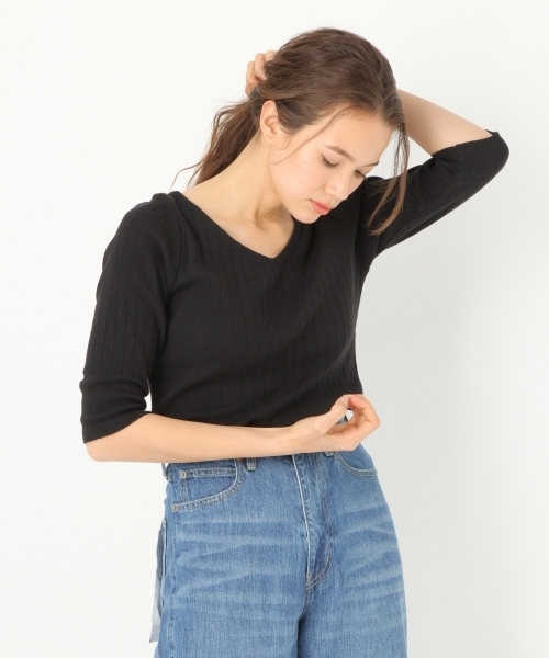 niko and...(ニコアンド)の「オリジナルハリヌキ7分袖2WAYプルオーバー(Tシャツ/カットソー・レディース・オフホワイト/ラベンダー/ブラック/ピンク/ライトグリーン・MEDIUM/LARGE)」の3枚目の写真