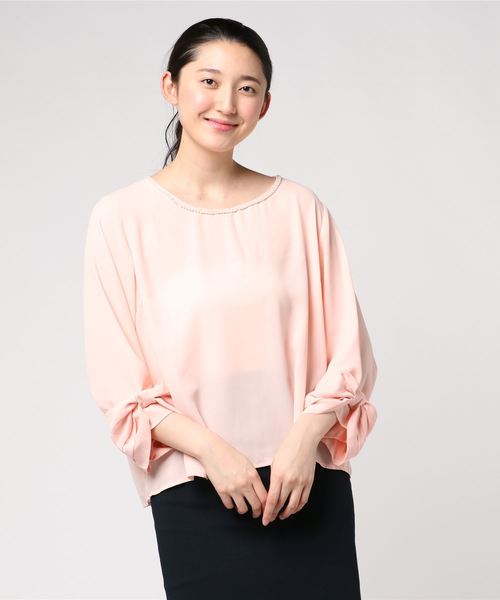 GeeRA(ジーラ)の「袖リボンブラウス(シャツ/ブラウス・レディース・チェック/ピンクベージュ・X-LARGE/XX-LARGE/MEDIUM/XXX-LARGE/XXXX-LARGE/XXXXX-LARGE/LARGE)」の4枚目の写真