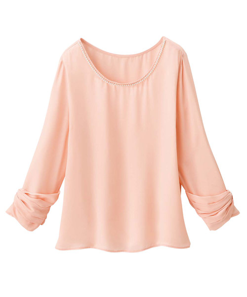 GeeRA(ジーラ)の「袖リボンブラウス(シャツ/ブラウス・レディース・チェック/ピンクベージュ・X-LARGE/XX-LARGE/MEDIUM/XXX-LARGE/XXXX-LARGE/XXXXX-LARGE/LARGE)」の6枚目の写真