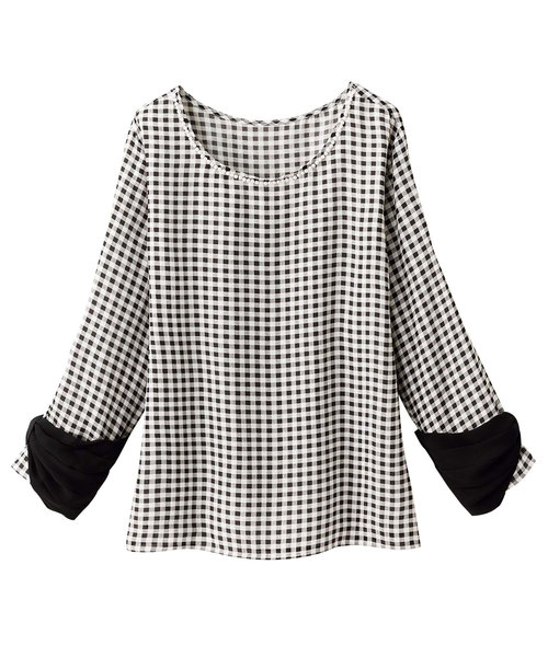 GeeRA(ジーラ)の「袖リボンブラウス(シャツ/ブラウス・レディース・チェック/ピンクベージュ・X-LARGE/XX-LARGE/MEDIUM/XXX-LARGE/XXXX-LARGE/XXXXX-LARGE/LARGE)」の5枚目の写真