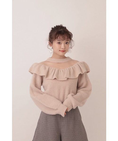 one after another NICE CLAUP(ワンアフターアナザーナイスクラップ)の「オーガン切替えフリルニット(ニット/セーター・レディース・ブラック/モカ/ピンク系その他/ライトベージュ・FREE)」の3枚目の写真