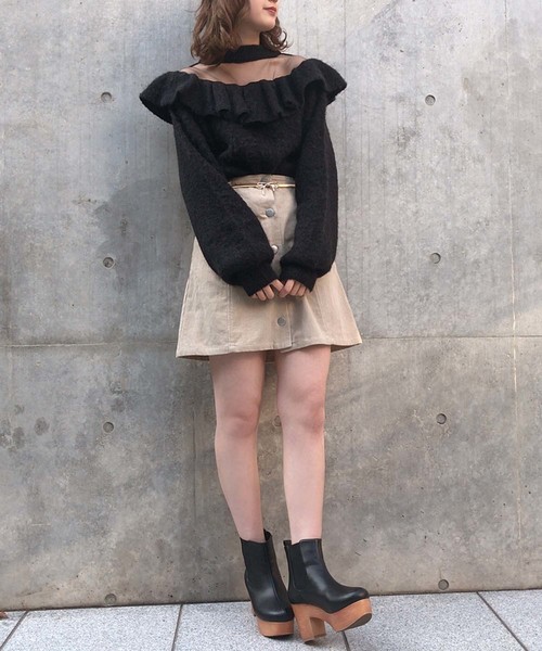 one after another NICE CLAUP(ワンアフターアナザーナイスクラップ)の「オーガン切替えフリルニット(ニット/セーター・レディース・ブラック/モカ/ピンク系その他/ライトベージュ・FREE)」の7枚目の写真