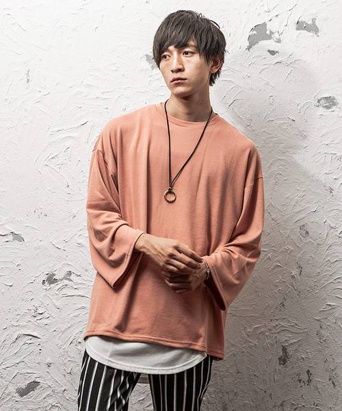 MinoriTY（マイノリティ）の「8分袖オーバーサイズニットソー（Tシャツ/カットソー・メンズ・ブラック/グレー/ピンク/ブルー/モカ・M/L）」の5枚目の写真