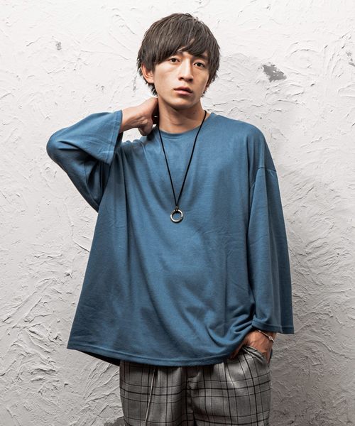 MinoriTY（マイノリティ）の「8分袖オーバーサイズニットソー（Tシャツ/カットソー・メンズ・ブラック/グレー/ピンク/ブルー/モカ・M/L）」の4枚目の写真