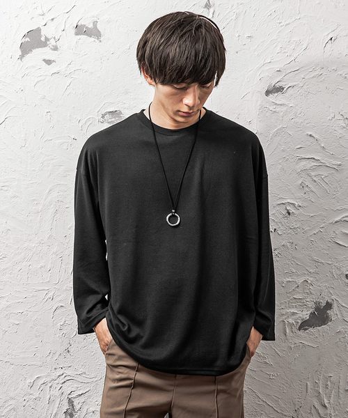 MinoriTY（マイノリティ）の「8分袖オーバーサイズニットソー（Tシャツ/カットソー・メンズ・ブラック/グレー/ピンク/ブルー/モカ・M/L）」の2枚目の写真