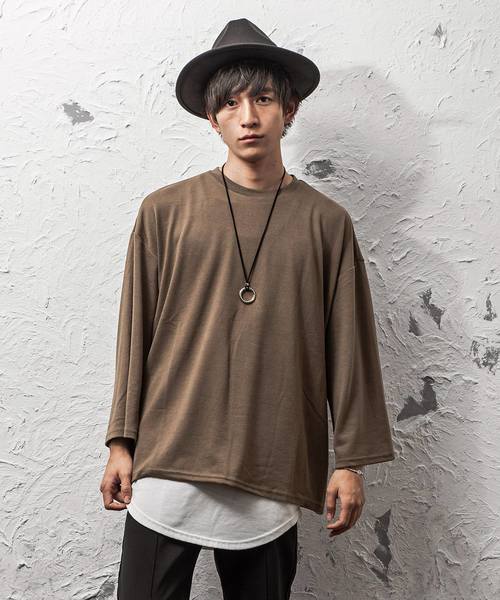 MinoriTY（マイノリティ）の「8分袖オーバーサイズニットソー（Tシャツ/カットソー・メンズ・ブラック/グレー/ピンク/ブルー/モカ・M/L）」の3枚目の写真
