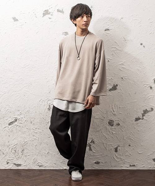 MinoriTY（マイノリティ）の「8分袖オーバーサイズニットソー（Tシャツ/カットソー・メンズ・ブラック/グレー/ピンク/ブルー/モカ・M/L）」の8枚目の写真