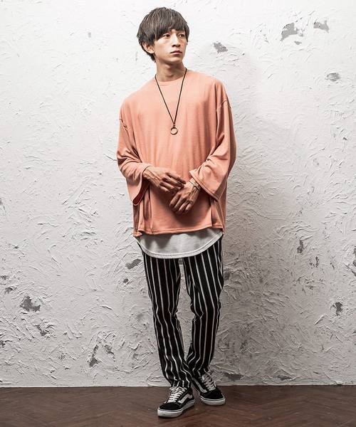 MinoriTY（マイノリティ）の「8分袖オーバーサイズニットソー（Tシャツ/カットソー・メンズ・ブラック/グレー/ピンク/ブルー/モカ・M/L）」の6枚目の写真
