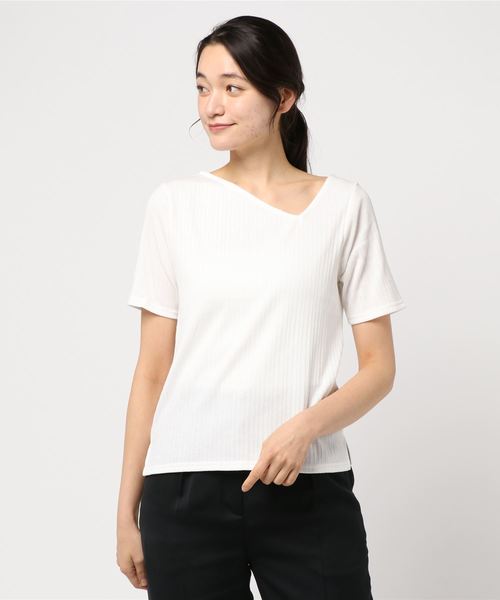 DISCOAT(ディスコート)の「太リブアシメネックプルオーバー5S(Tシャツ/カットソー・レディース・ブラック/ライトグレー/オフホワイト/パープル・FREE)」の7枚目の写真