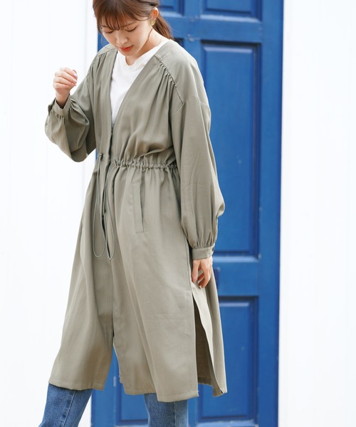 rps（アールピーエス）の「ウエストドロストガウンコート（その他アウター・レディース・ブルー/ベージュ/ライトカーキ・M）」の3枚目の写真