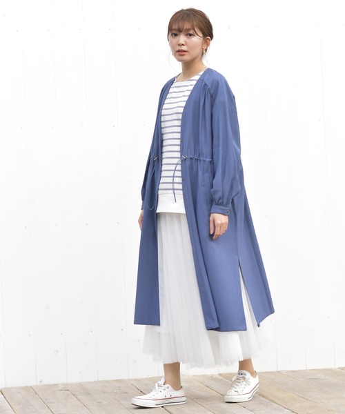 rps（アールピーエス）の「ウエストドロストガウンコート（その他アウター・レディース・ブルー/ベージュ/ライトカーキ・M）」の4枚目の写真