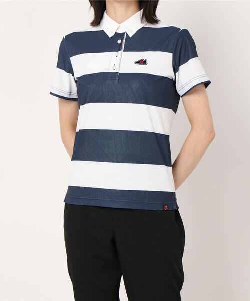 New Balance Golf(ニューバランスゴルフ)の「【new balance golf】ワイドボーダー 半袖カラーシャツ (METRO WOMENS)(ゴルフグッズ)」|ネイビー