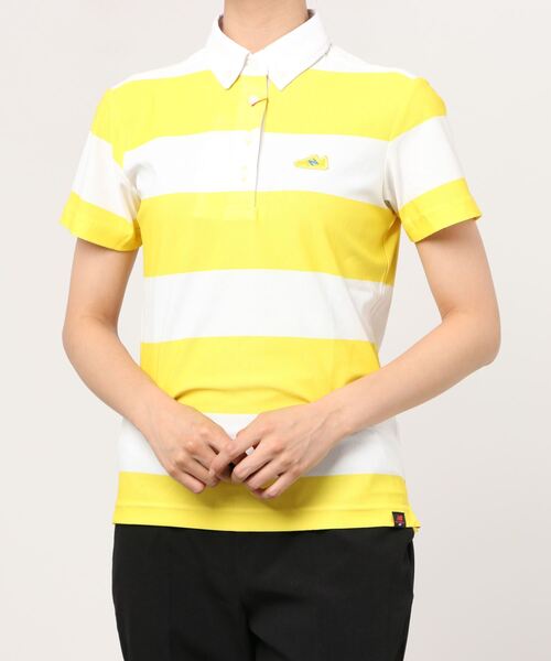 New Balance Golf(ニューバランスゴルフ)の「【new balance golf】ワイドボーダー 半袖カラーシャツ (METRO WOMENS)(ゴルフグッズ)」|イエロー系その他