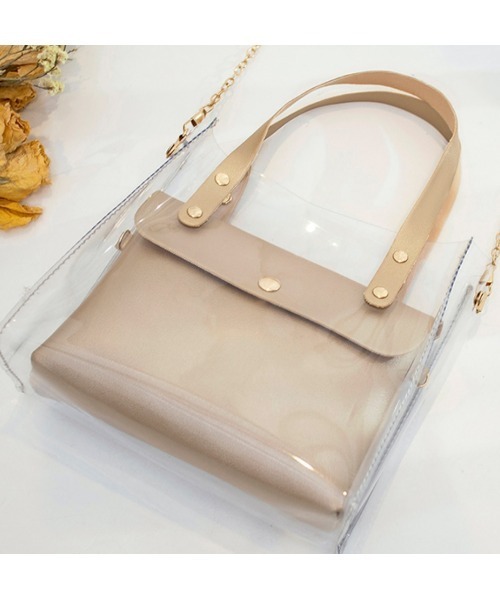 yuue' ( wear )（ユーイ）の「3way ゼリーバッグ / クリアショルダーバッグインバッグ（ハンドバッグ・レディース・ベビーピンク/マスタード/ミント/ベージュ/ブラック/ライトグレー/ホワイト・FREE）」の5枚目の写真