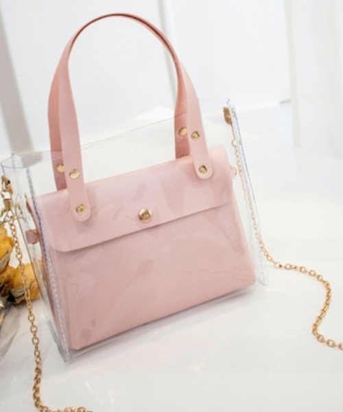 yuue' ( wear )（ユーイ）の「3way ゼリーバッグ / クリアショルダーバッグインバッグ（ハンドバッグ・レディース・ベビーピンク/マスタード/ミント/ベージュ/ブラック/ライトグレー/ホワイト・FREE）」の7枚目の写真