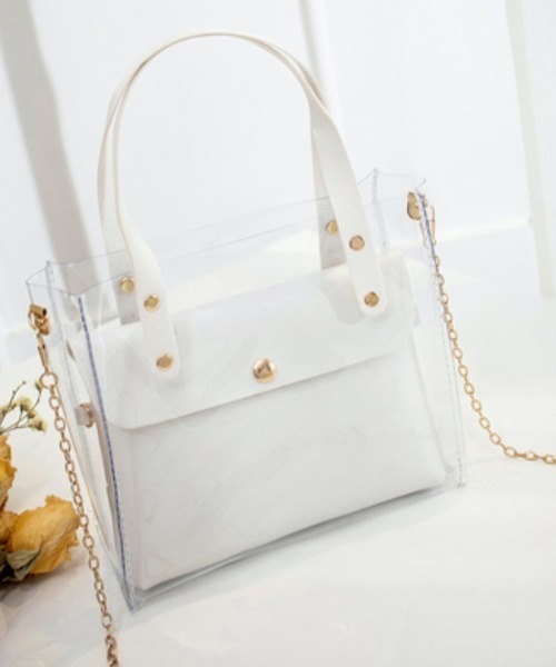 yuue' ( wear )（ユーイ）の「3way ゼリーバッグ / クリアショルダーバッグインバッグ（ハンドバッグ・レディース・ベビーピンク/マスタード/ミント/ベージュ/ブラック/ライトグレー/ホワイト・FREE）」の2枚目の写真