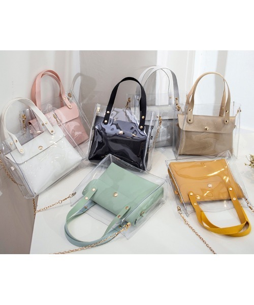 yuue' ( wear )（ユーイ）の「3way ゼリーバッグ / クリアショルダーバッグインバッグ（ハンドバッグ・レディース・ベビーピンク/マスタード/ミント/ベージュ/ブラック/ライトグレー/ホワイト・FREE）」の4枚目の写真