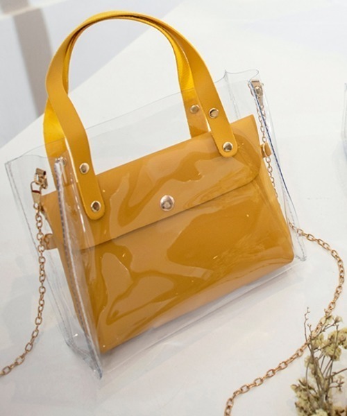 yuue' ( wear )（ユーイ）の「3way ゼリーバッグ / クリアショルダーバッグインバッグ（ハンドバッグ・レディース・ベビーピンク/マスタード/ミント/ベージュ/ブラック/ライトグレー/ホワイト・FREE）」の6枚目の写真