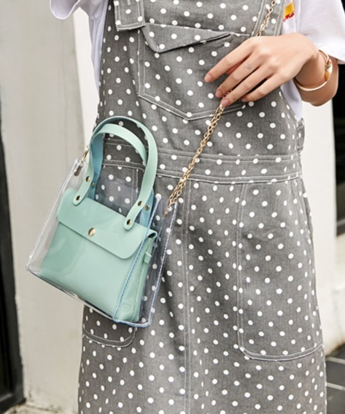 yuue' ( wear )（ユーイ）の「3way ゼリーバッグ / クリアショルダーバッグインバッグ（ハンドバッグ・レディース・ベビーピンク/マスタード/ミント/ベージュ/ブラック/ライトグレー/ホワイト・FREE）」の11枚目の写真
