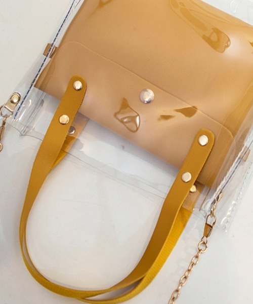 yuue' ( wear )（ユーイ）の「3way ゼリーバッグ / クリアショルダーバッグインバッグ（ハンドバッグ・レディース・ベビーピンク/マスタード/ミント/ベージュ/ブラック/ライトグレー/ホワイト・FREE）」の14枚目の写真