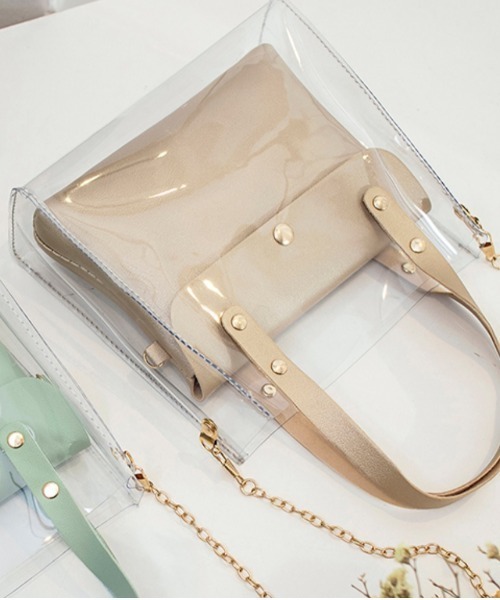 yuue' ( wear )（ユーイ）の「3way ゼリーバッグ / クリアショルダーバッグインバッグ（ハンドバッグ・レディース・ベビーピンク/マスタード/ミント/ベージュ/ブラック/ライトグレー/ホワイト・FREE）」の12枚目の写真