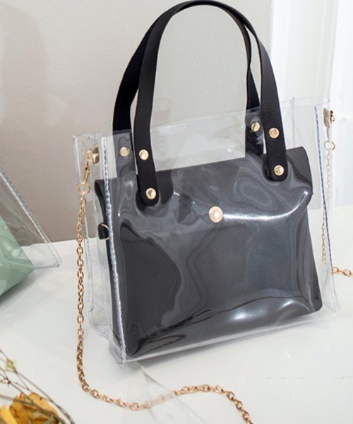 yuue' ( wear )（ユーイ）の「3way ゼリーバッグ / クリアショルダーバッグインバッグ（ハンドバッグ・レディース・ベビーピンク/マスタード/ミント/ベージュ/ブラック/ライトグレー/ホワイト・FREE）」の13枚目の写真