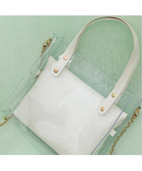 yuue' ( wear )（ユーイ）の「3way ゼリーバッグ / クリアショルダーバッグインバッグ（ハンドバッグ・レディース・ベビーピンク/マスタード/ミント/ベージュ/ブラック/ライトグレー/ホワイト・FREE）」の19枚目の写真