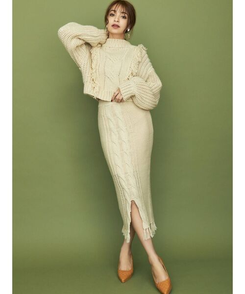 RESEXXY（リゼクシー）の「ケーブルニットスカート【セットアップ着用可能】（スカート・レディース・ブラック/ベージュ/ブラウン・FREE）」の6枚目の写真