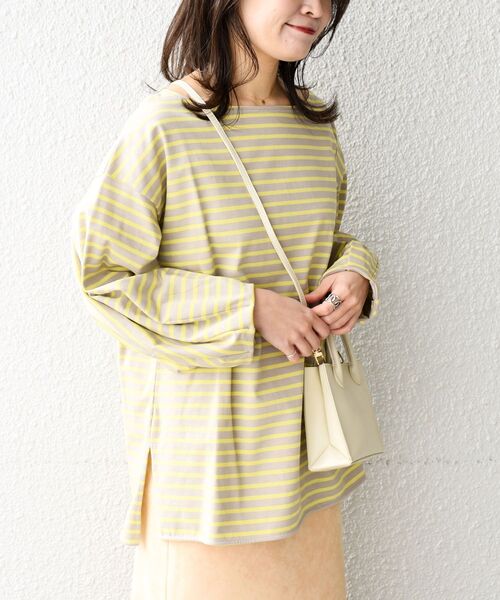SHIPS(シップス)の「【WEB限定】スリーブデザインボーダートップス◇(Tシャツ/カットソー・レディース・ライトブルー/ベージュ/ネイビー/イエロー/ラベンダー・SMALL/MEDIUM)」の5枚目の写真