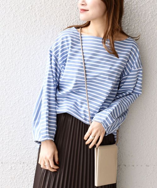 SHIPS(シップス)の「【WEB限定】スリーブデザインボーダートップス◇(Tシャツ/カットソー・レディース・ライトブルー/ベージュ/ネイビー/イエロー/ラベンダー・SMALL/MEDIUM)」の7枚目の写真
