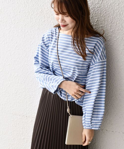 SHIPS(シップス)の「【WEB限定】スリーブデザインボーダートップス◇(Tシャツ/カットソー・レディース・ライトブルー/ベージュ/ネイビー/イエロー/ラベンダー・SMALL/MEDIUM)」の8枚目の写真