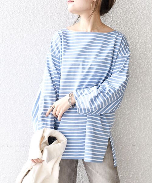 SHIPS(シップス)の「【WEB限定】スリーブデザインボーダートップス◇(Tシャツ/カットソー・レディース・ライトブルー/ベージュ/ネイビー/イエロー/ラベンダー・SMALL/MEDIUM)」の10枚目の写真