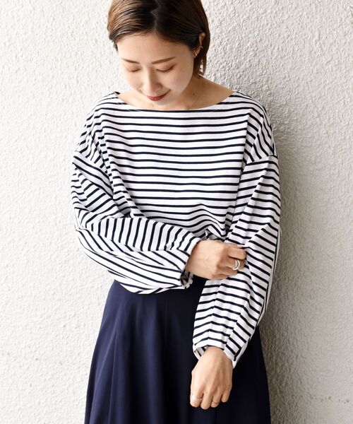 SHIPS(シップス)の「【WEB限定】スリーブデザインボーダートップス◇(Tシャツ/カットソー・レディース・ライトブルー/ベージュ/ネイビー/イエロー/ラベンダー・SMALL/MEDIUM)」の13枚目の写真
