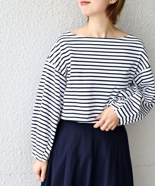 SHIPS(シップス)の「【WEB限定】スリーブデザインボーダートップス◇(Tシャツ/カットソー・レディース・ライトブルー/ベージュ/ネイビー/イエロー/ラベンダー・SMALL/MEDIUM)」の14枚目の写真