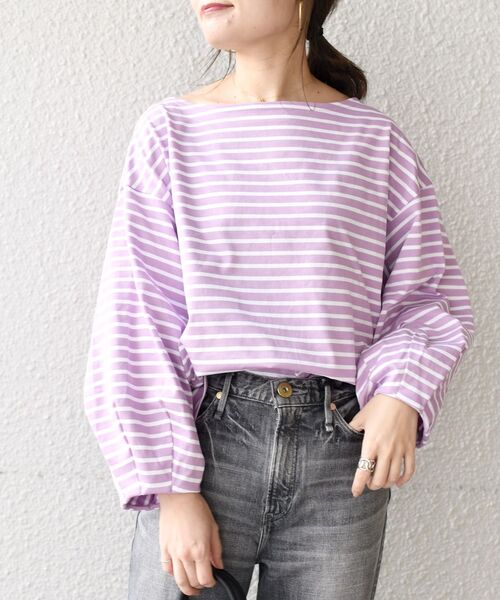 SHIPS(シップス)の「【WEB限定】スリーブデザインボーダートップス◇(Tシャツ/カットソー・レディース・ライトブルー/ベージュ/ネイビー/イエロー/ラベンダー・SMALL/MEDIUM)」の21枚目の写真