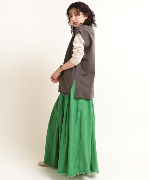 RNA-N（アールエヌエーエヌ）の「G1008 インドコットンタックロングスカート（スカート・レディース・グリーン/ブラック/キャメル・MEDIUM）」の3枚目の写真