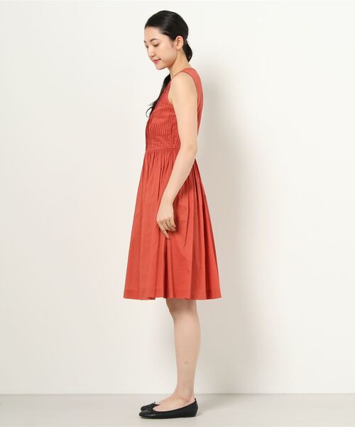 Brothers ブルックスブラザーズ のファッション コットンタフタ ピンタック ワンピース ピンタック Brooks ノースリーブドレス ワンピース Brooks