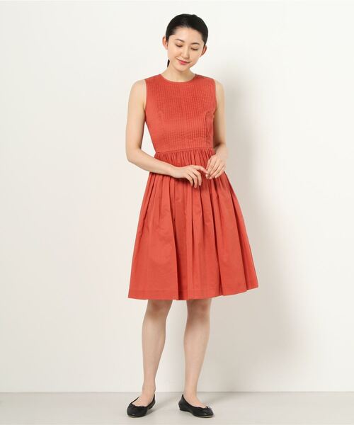 Brothers ブルックスブラザーズ のファッション コットンタフタ ピンタック ワンピース ピンタック Brooks ノースリーブドレス ワンピース Brooks