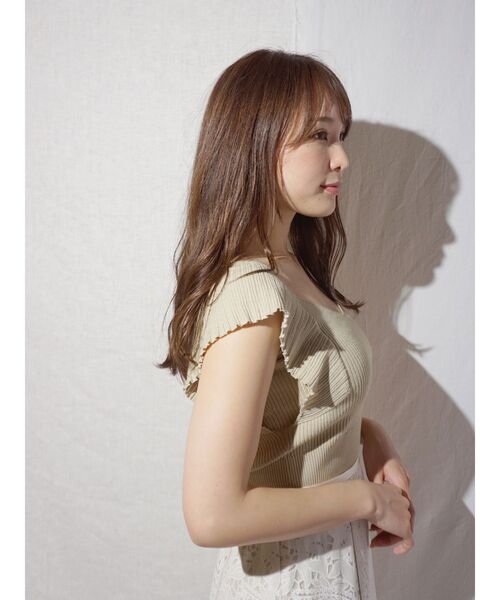 MERCURYDUO（マーキュリーデュオ）の「2WAYラッフルコンパクトリブニット（ニット/セーター・レディース・オフホワイト/ピンク/ライム/ベージュ/ダークブラウン・FREE）」の16枚目の写真