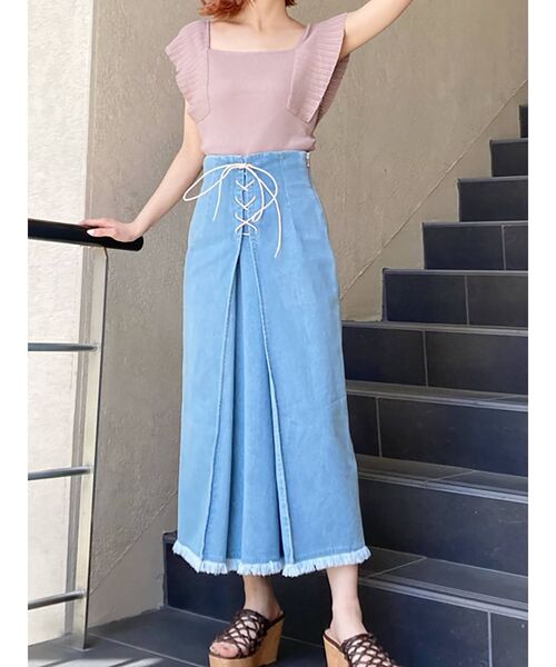 MERCURYDUO（マーキュリーデュオ）の「2WAYラッフルコンパクトリブニット（ニット/セーター・レディース・オフホワイト/ピンク/ライム/ベージュ/ダークブラウン・FREE）」の11枚目の写真