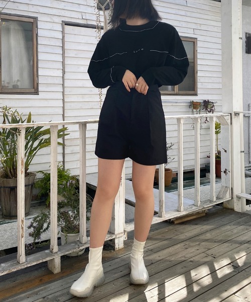 mimi toujours（ミミトゥジュール）の「パンツ ショートパンツ ハイウエスト omom×mimi toujours（その他パンツ・レディース・ブラック/グレイッシュベージュ・M）」の9枚目の写真