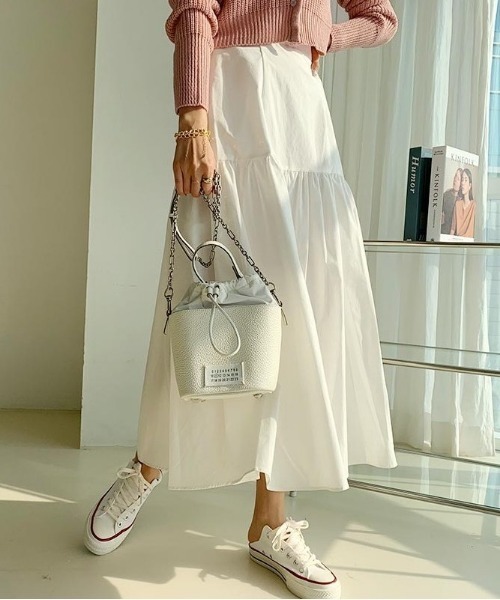 NANING9（ナンニング）の「NANING9 ギャザーフレアボールルームスカート（スカート・レディース・ブラック/アイボリー・FREE）」の6枚目の写真