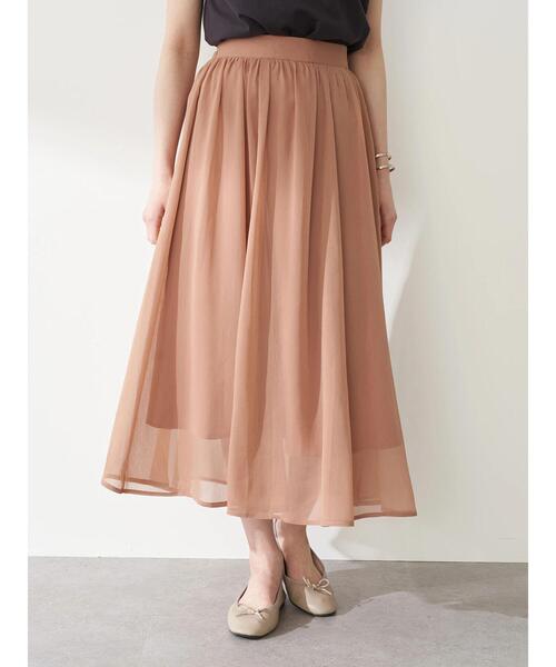 earth music&ecology（アースミュージックアンドエコロジー）の「楊柳シフォンギャザースカート ＊（スカート・レディース・ベージュ/サックスブルー/ピンク/モカ・FREE）」の5枚目の写真