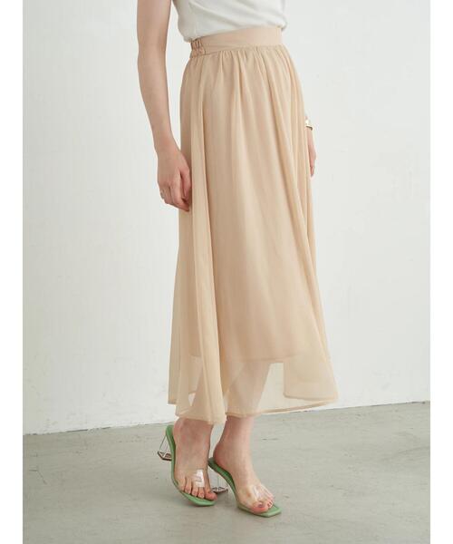 earth music&ecology（アースミュージックアンドエコロジー）の「楊柳シフォンギャザースカート ＊（スカート・レディース・ベージュ/サックスブルー/ピンク/モカ・FREE）」の6枚目の写真