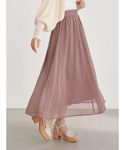earth music&ecology（アースミュージックアンドエコロジー）の「楊柳シフォンギャザースカート ＊（スカート・レディース・ベージュ/サックスブルー/ピンク/モカ・FREE）」の7枚目の写真